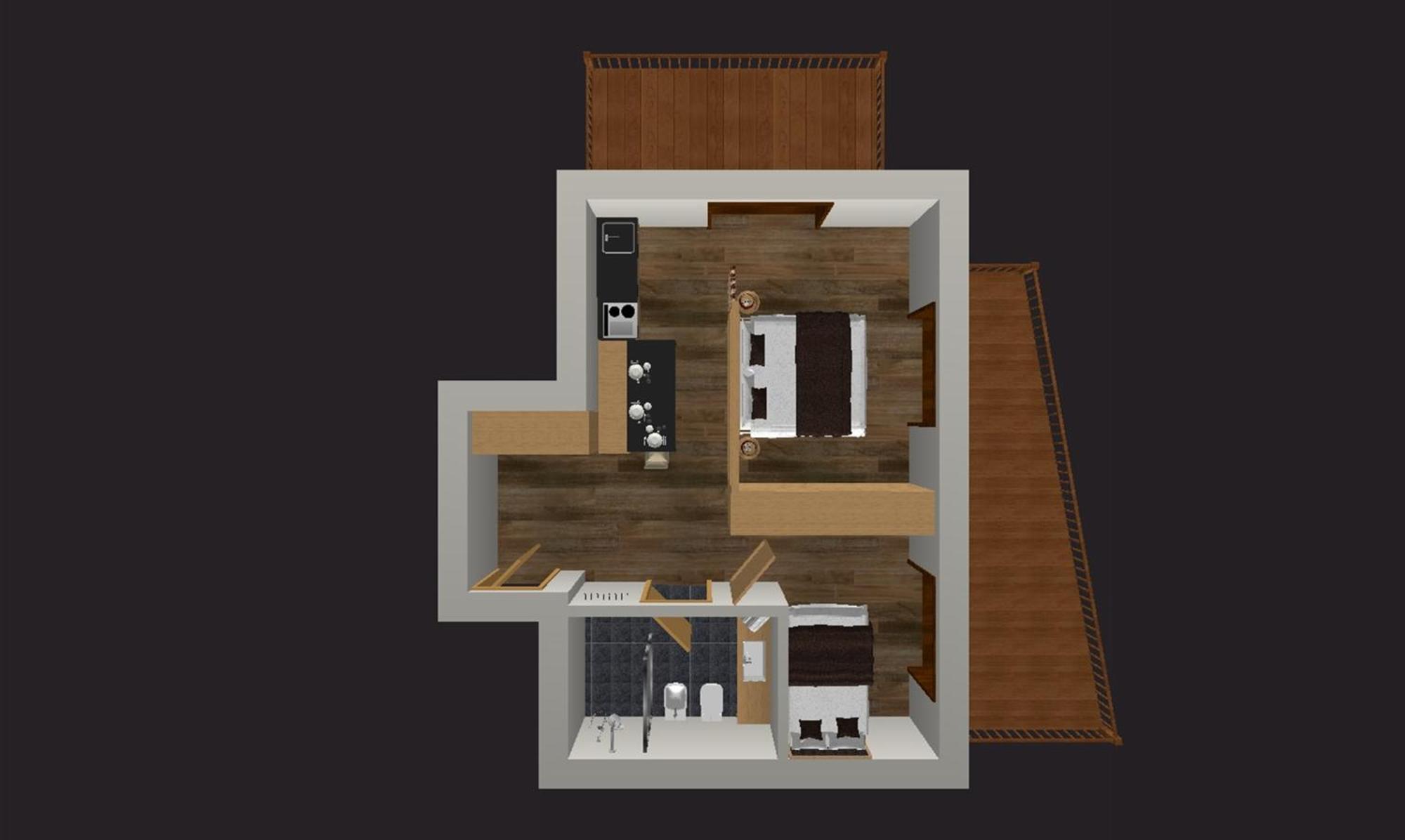 Apartment mit 1 Schlafzimmer, Balkon und Bergblick