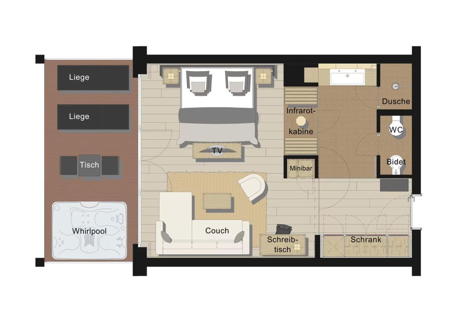 Doppelzimmer mit Whirlpool-Badewanne
